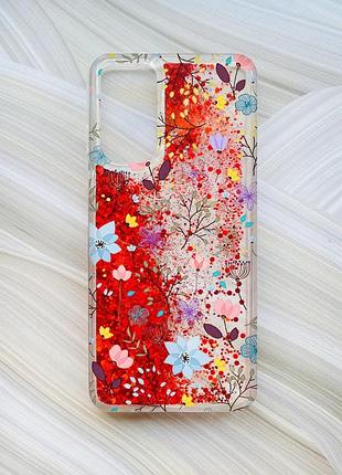 Чохол з плаваючими червоними блискітками на xiaomi redmi note 11 квітковий фон (принт 267)