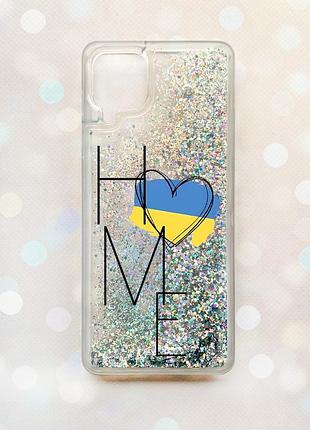 Чехол с плавающими блестками samsung galaxy a12 серебряный :: дом украина (принт 353)