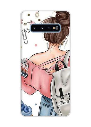Чехол на samsung galaxy s10 plus :: девушка с рюкзаком (принт 30)