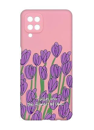 Матовый розовый чехол на samsung galaxy a12 :: тюльпаны (принт 265)