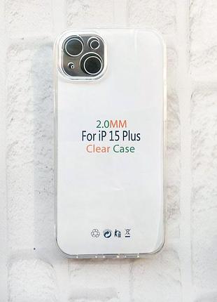 Прозрачный силиконовый чехол с защитой камер на iphone 15 plus