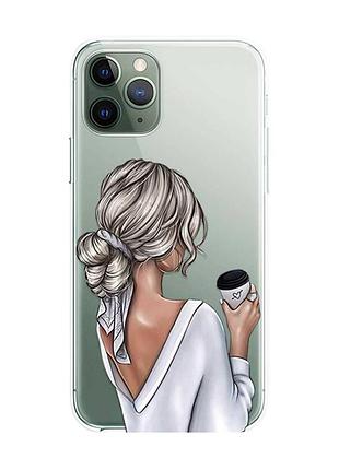 Прозрачный чехол на iphone 12/12 pro :: девушка с латте (принт 227)