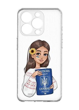 Прозрачный чехол с защитой камеры на iphone 15 pro max :: девушка с паспортом (принт 12)
