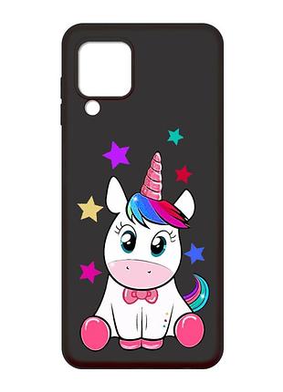 Матовый черный чехол на samsung galaxy a22 4g/m32/m22 :: единорог (принт 102)