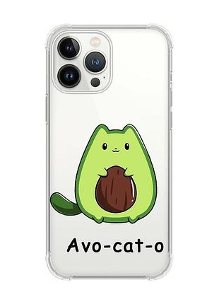 Чехол с утолщёнными углами на iphone 14 pro :: котик авокадо (принт 306)