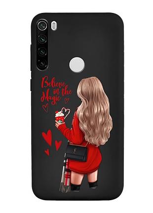 Матовый черный чехол на xiaomi redmi note 8t :: девушка с кофе (принт 137)