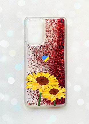 Чохол з плаваючими блискітками на samsung galaxy a52 (a525) червоний :: жовті квіти (патріотичний принт 364)