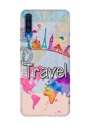 Матовый чехол с розовыми боками на samsung galaxy a50 (2019) a505 :: путешествие. travel (принт 321)