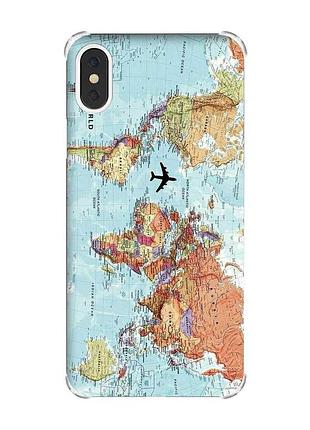 Чехол с утолщёнными углами на iphone x/xs :: карта мира (принт 318)