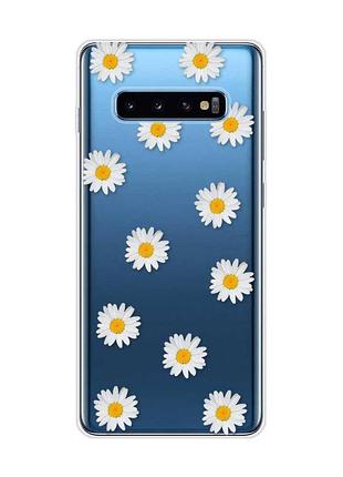 Прозрачный чехол на samsung galaxy s10 plus :: фон ромашки (принт 41)