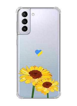 Чехол с утолщёнными углами на samsung galaxy s21 plus :: желтые цветы (принт 364)