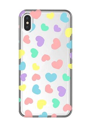 Прозрачный чехол на iphone xs max :: разноцветные сердечка (принт 335)