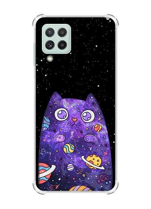 Чехол с утолщёнными углами на samsung galaxy m32/a22/m22 4g :: фиолетовая кошка (принт 361)