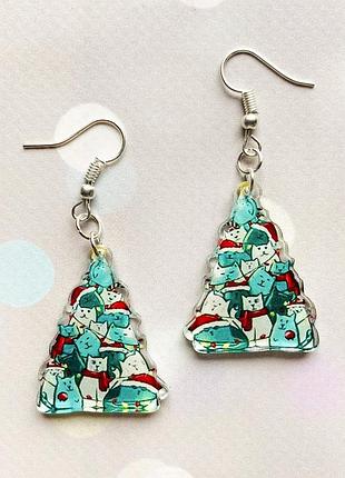 Сережки ялинка кошенята (на глянцевому акрилі)