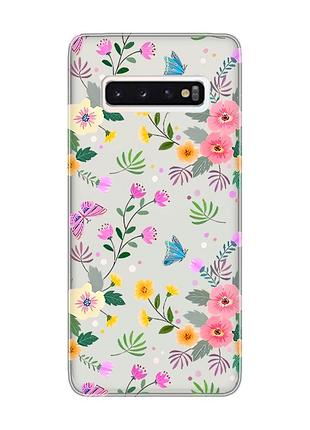 Прозрачный чехол на samsung galaxy s10 :: цветочный фон (принт 369)