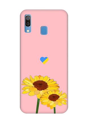 Матовый розовый чехол на samsung galaxy a30 (2019) / a20 (2019) :: желтые цветы (принт 364)