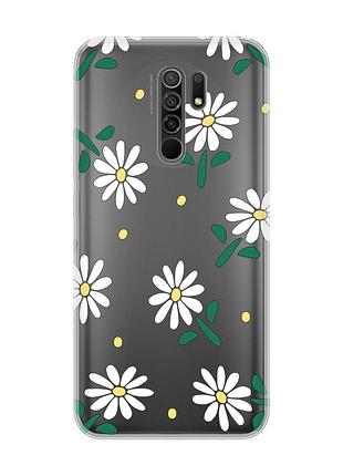 Прозрачный чехол на xiaomi redmi 9 :: ромашки (принт 368)