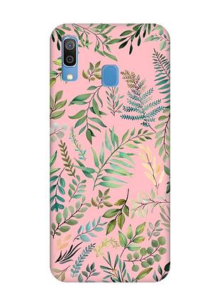 Матовий рожевий чохол на samsung galaxy a30 (2019) / a20 (2019) :: рослинний фон (принт 377)