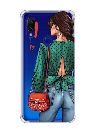 Чехол с утолщёнными углами на xiaomi redmi 7 :: девушка в зеленом /принт 224/