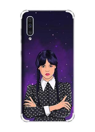 Чехол с утолщёнными углами на samsung galaxy а50 (2019) а505 :: девушка с косичками. уэнсдей (принт 208)
