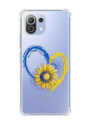 Чохол з потовщеними кутами на xiaomi mi 11 lite :: серце з соняхом. україна (принт 260)