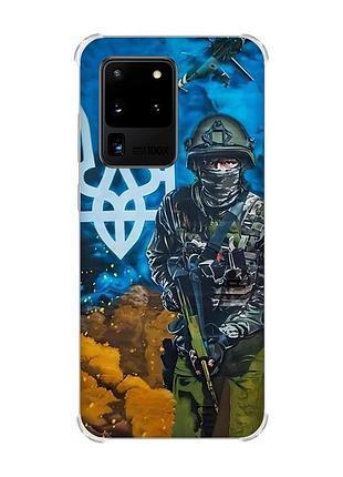 Чехол с утолщёнными углами для samsung galaxy s20 ultra :: защитник (патриотический принт 349)