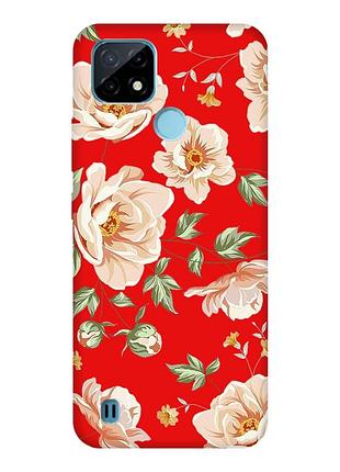 Матовый красный чехол на realme c21y :: цветы пастельные (принт 277)