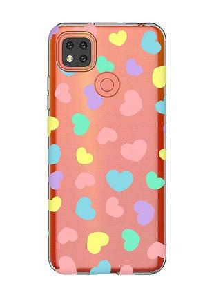 Прозорий чохол для xiaomi redmi 9c/10a :: різнокольорові сердечка (принт 335)