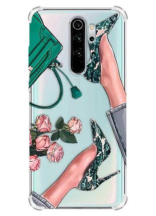 Чехол с утолщёнными углами на xiaomi redmi note 8 pro :: туфельки и цветы (принт 225)