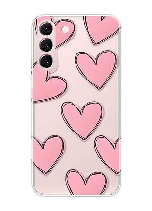 Прозорий чохол на samsung galaxy s22 :: сердечка рожеві (принт 78)