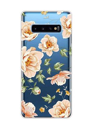 Прозрачный чехол на samsung galaxy s10 plus :: цветы пастельные (принт 277)