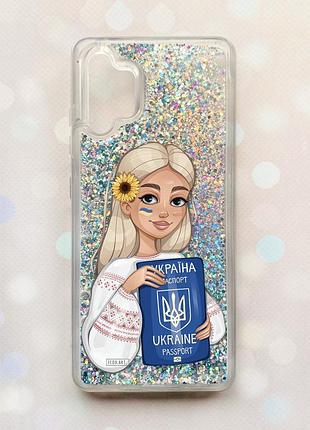 Чохол з плаваючими блискітками samsung galaxy a32 срібний :: дівчина з паспортом (принт 13)