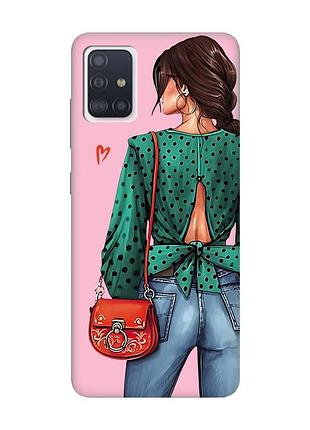 Матовый розовый чехол на samsung galaxy a71 / a715 девушка в зеленом (принт 224)