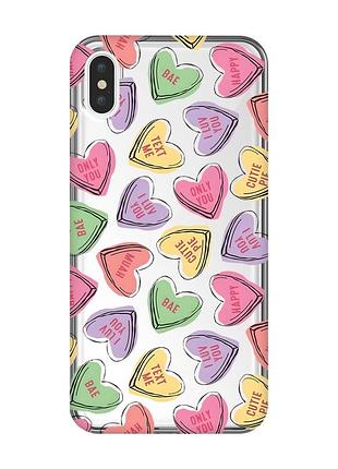 Прозрачный чехол на iphone xs max :: сердечка с текстом (принт 333)