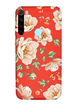 Матовый красный чехол на xiaomi redmi note 8t :: цветы пастельные (принт 277)