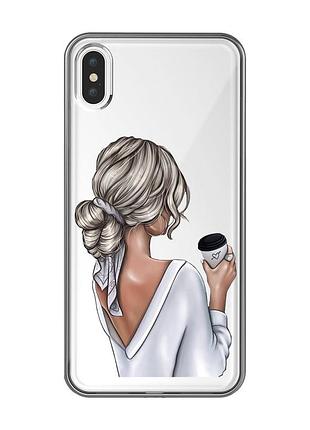 Прозрачный чехол на iphone xs max :: девушка с латте (принт 227)