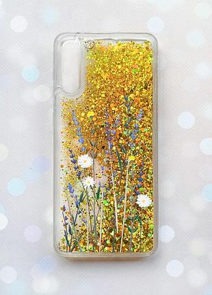 Чехол с плавающими блестками на samsung galaxy a50 (2019) a505f золотой :: полевые цветы (принт 270)