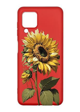 Матовый красный чехол на samsung galaxy m32/a22/m22 4g :: подсолнечник (принт 274)
