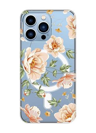 Магнітний чохол на iphone 13 pro max із підтримкою magsafe :: квіти пастельні (принт 277)