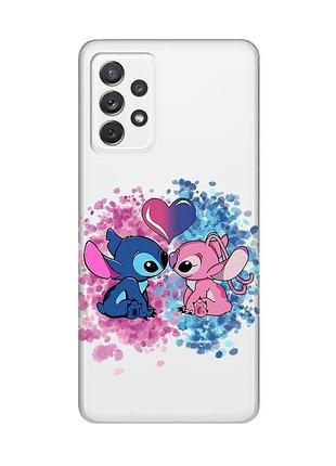 Прозрачный чехол на samsung galaxy a72 (a725) стич и ангел (принт 391)