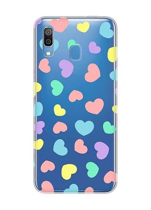Прозорий чохол на samsung galaxy a30 (2019)/a20 (2019) різнокольорові сердечка (принт 335)