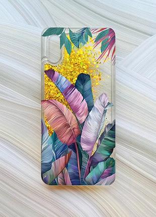 Чохол з плаваючими блискітками на xiaomi redmi 9a золотий :: тропіки (принт 372)