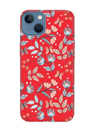 Матовый красный чехол на apple iphone 13 :: цветочный фон (принт 370)