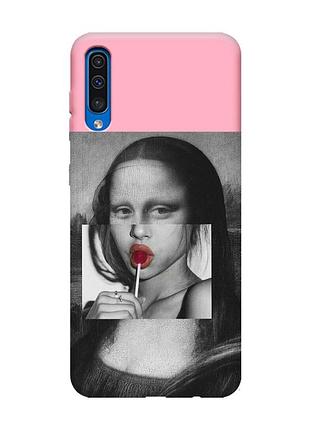 Матовый розовый чехол на samsung galaxy a50 (2019) a505/a30s :: современная мона лиза (принт 351)