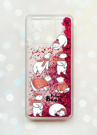 Чохол з плаваючими блискітками на xiaomi redmi 12c рожевий :: ведмедики (принт 145)