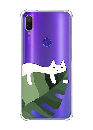 Чохол з потовщеними кутами на xiaomi redmi note 7/7 pro :: кіт на листку /принт 367/