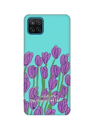 Матовый бирюзовый чехол для samsung galaxy a12 :: тюльпаны (принт 265)