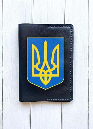 Кожаная обложка на паспорт книжку чёрная (принт 256)