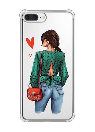 Чехол с утолщёнными углами на iphone 7 plus/8 plus :: девушка в зеленом (принт 224)