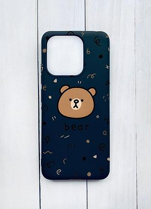 Матовый чехол на xiaomi redmi 12c черный :: мишка (принт 76)